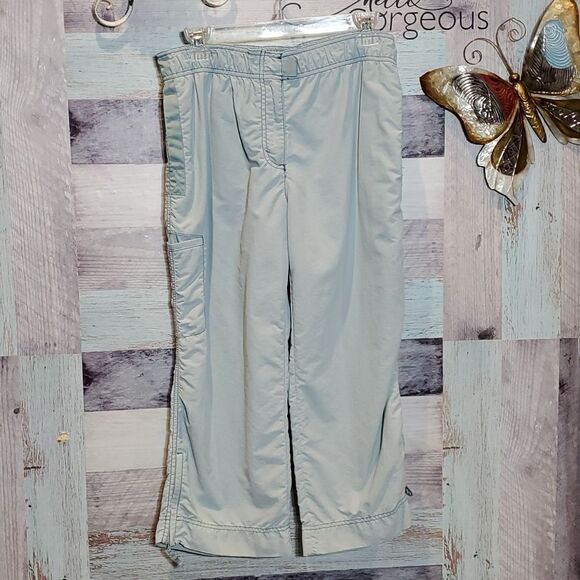 Eddie Bauer Sz 12 Womens Lt Blue Nylon Zip Ankle Capri Crop Pants 124 - Picture 1 of 7